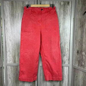 Boden Red Jeans Wide Leg High Rise Stretch Pockets Cropped Sz 8 Regular